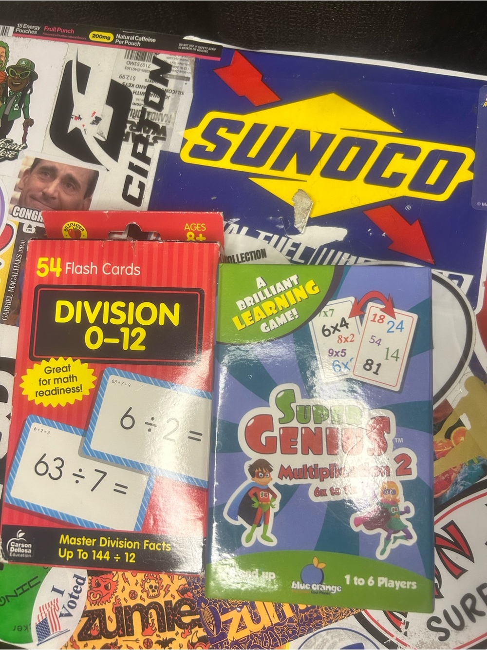 Division 0-12 Flash Cards & Super Genius Multiplication 2 Card Games - Red/Green